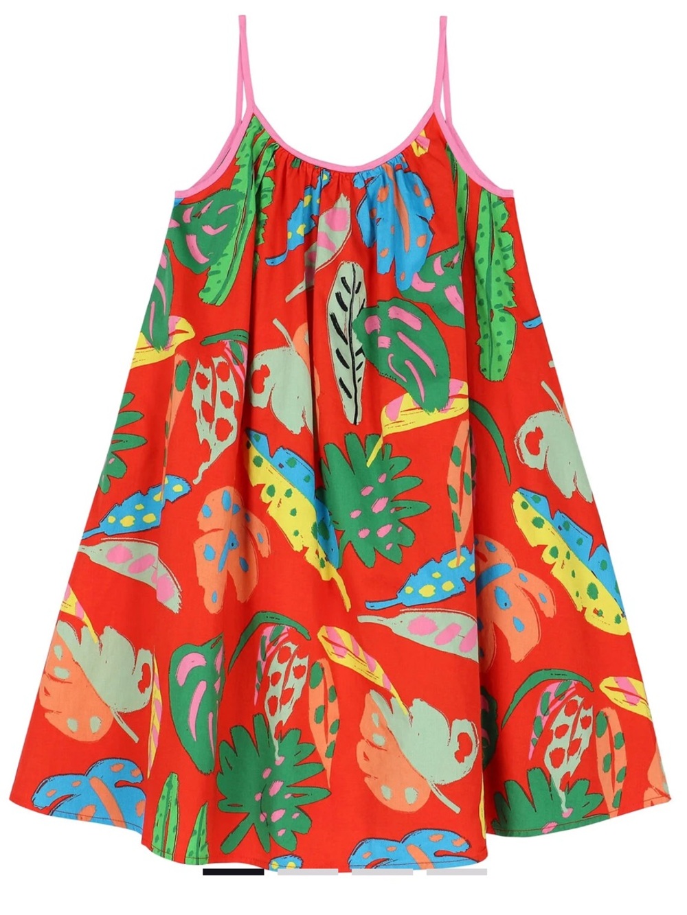 Stella McCartney Red Tropical Leaf Print Sundress with Pink Straps